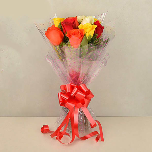 10 MIXED COLOR ROSES BOUQUET