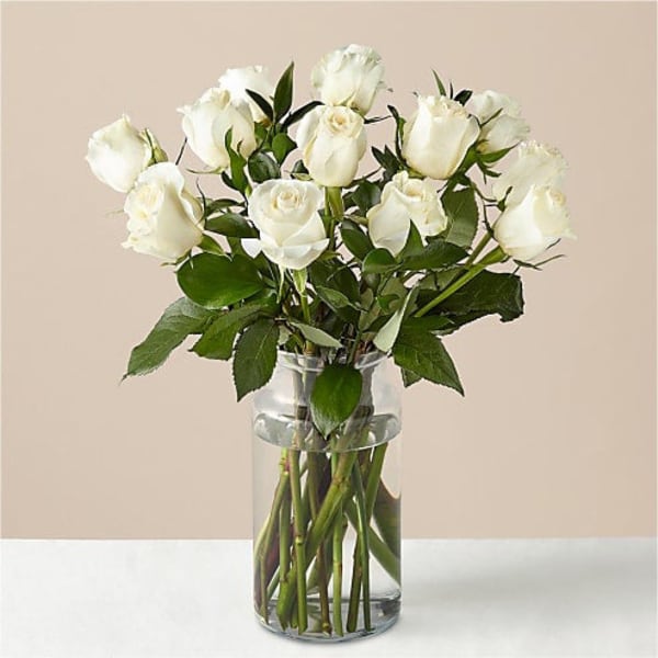 12 White Rose With Vase
