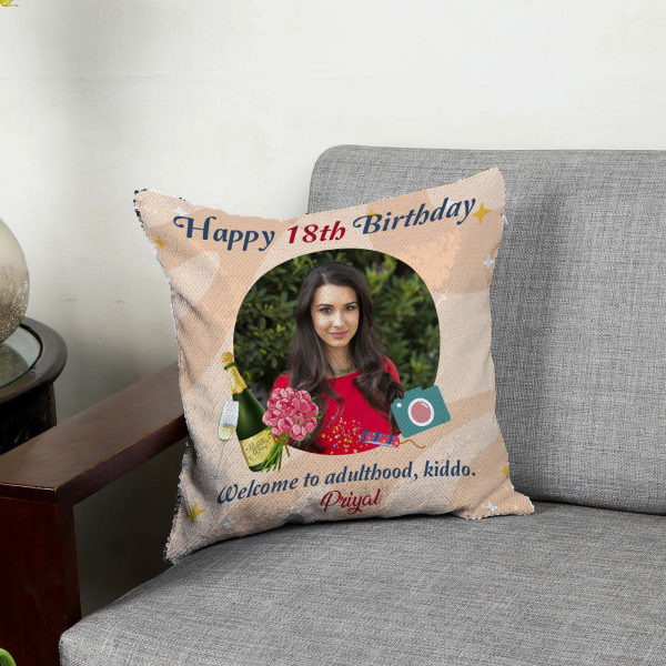 18th Birthday Personalized Reversible Sequin Cushion