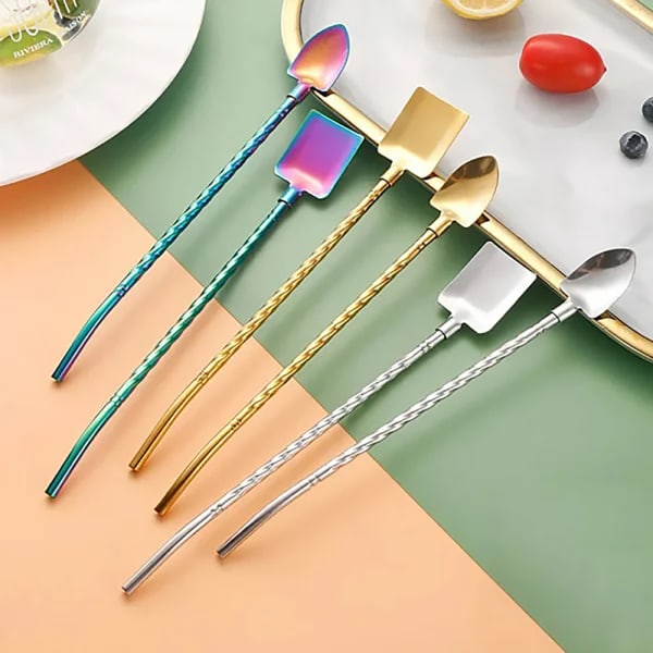 Buy/Send 2 in 1 Straw Spoon With Cleaning Brush Stainless Steel