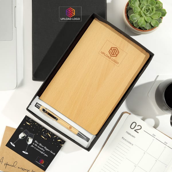 2-in-1 Wooden Diary and Pen Employee Kit