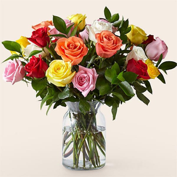 24 Mix Roses With Vase
