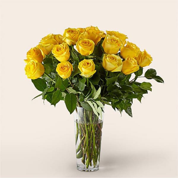 24 Yellow Roses With Vase