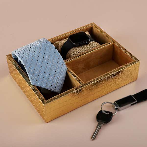 3-Slot Gold Leather Organizer
