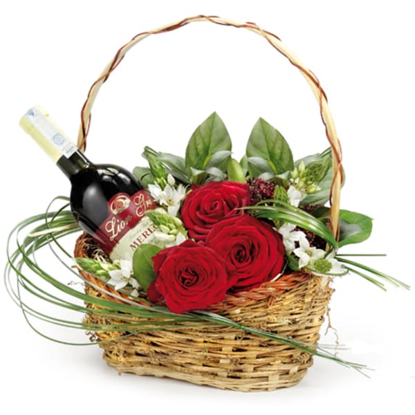 A basket with wine