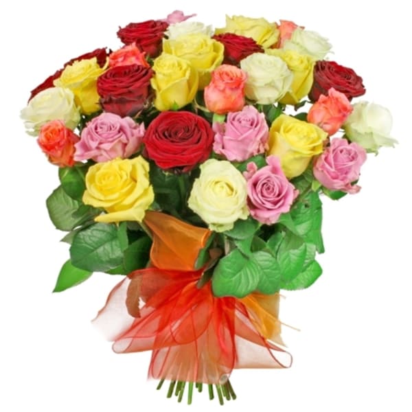 A bouquet of colourful roses
