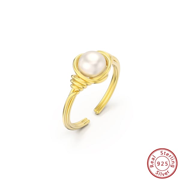 Adjustable Gold Finish Pearl Ring