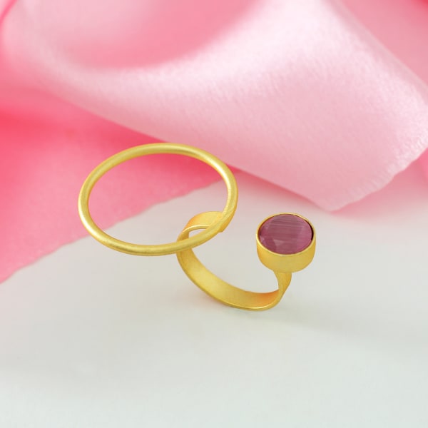 Adjustable Handmade Ring in Brass with Semi Precious Stone