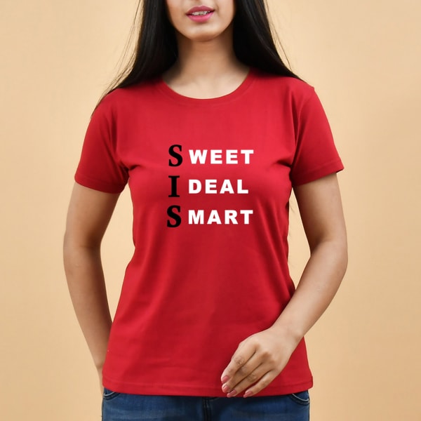 Adorable Sis Cotton T-shirt For Women - Red