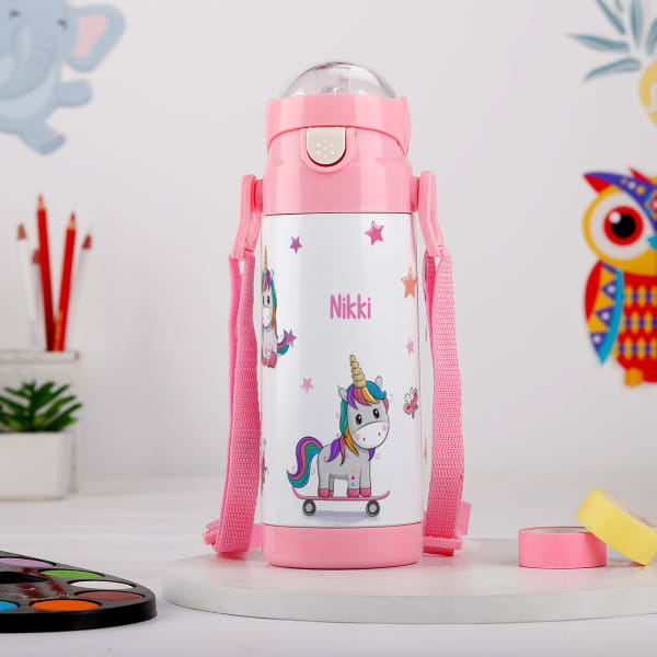 Adorable Unicorn - Vacuum Bottle - Personalized - Pink