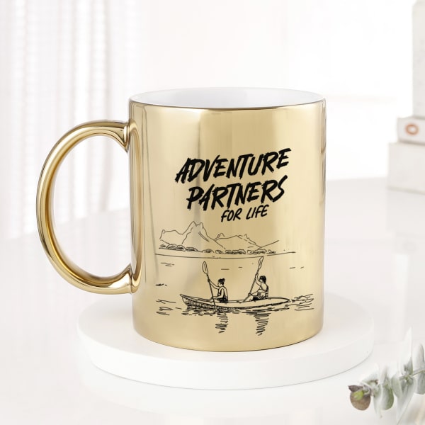 Adventure Partners For Life Personalized Metallic Mug - Gold