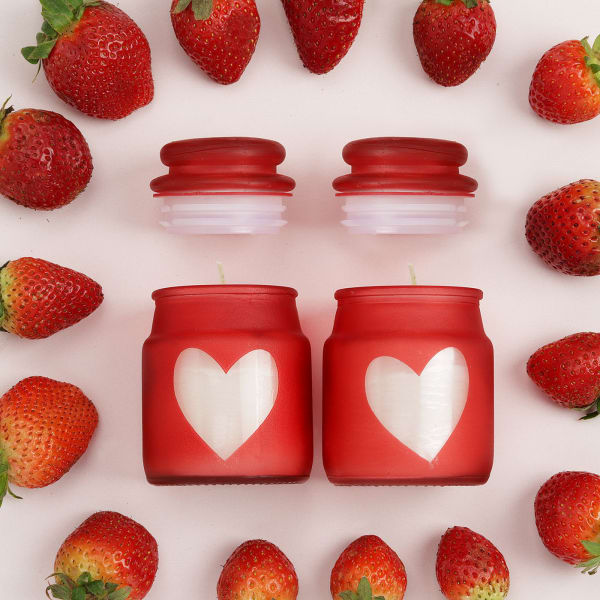 Airtight Heart Containers With Fragrant Candles - Red (set of 2)