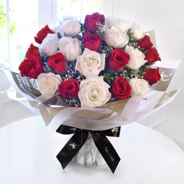 All For Love 25 Red and White Roses