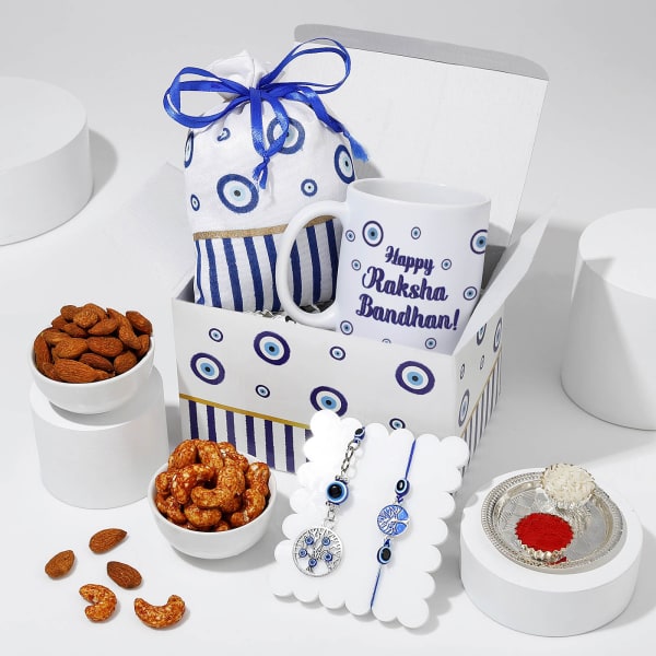 Alluring Evil-Eye Bhaiya Bhabhi Rakhi Hamper