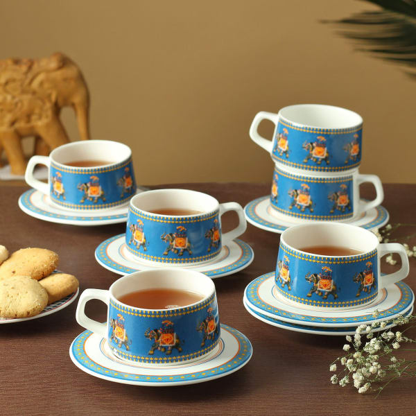 Animal Print Cups with Saucers (Set of 6)