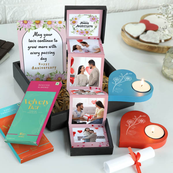 Anniversary Gift Tray With Personalized Pop-Up Box And Candles