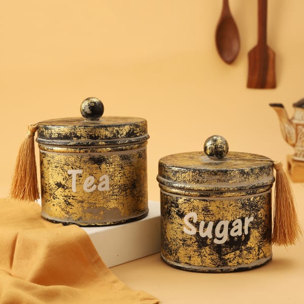 Antique Finish Metal Containers For Tea/Coffee