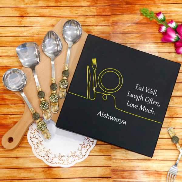 Antique Finish Mini Serving Spoons in Personalized Box (Set of 4)