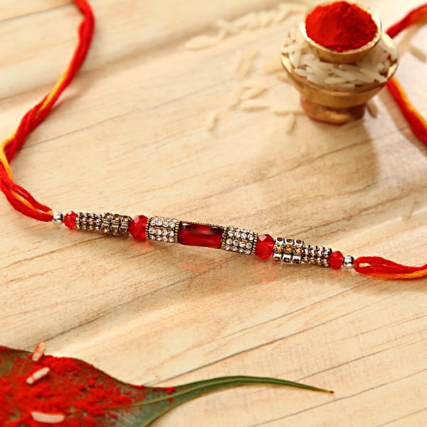 Antique Finish Red Stone Rakhi Gift/Send Rakhi Gifts Online L11035704