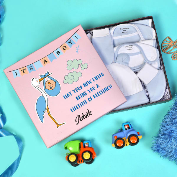 Apparels Set for Newborn Baby Boy in Personalized Box (5 Pcs)