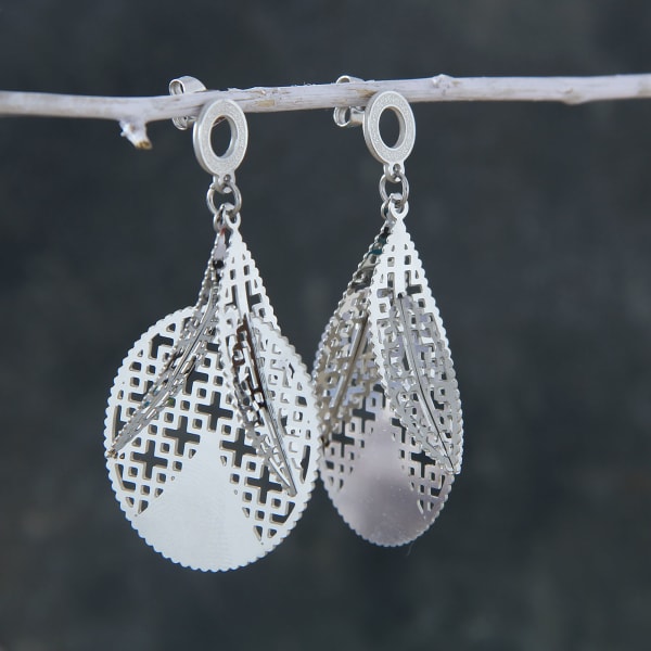 Arabic Style Jaali Work Silver Plated Earrings
