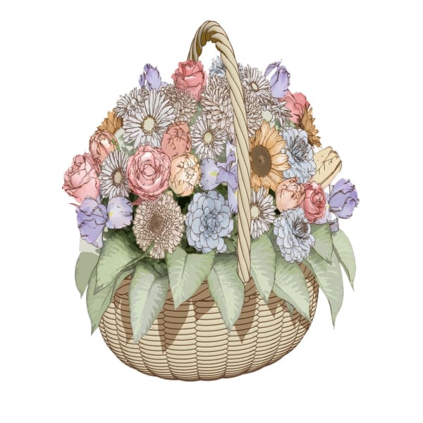 Arrangement of Cut Flowers in a Basket