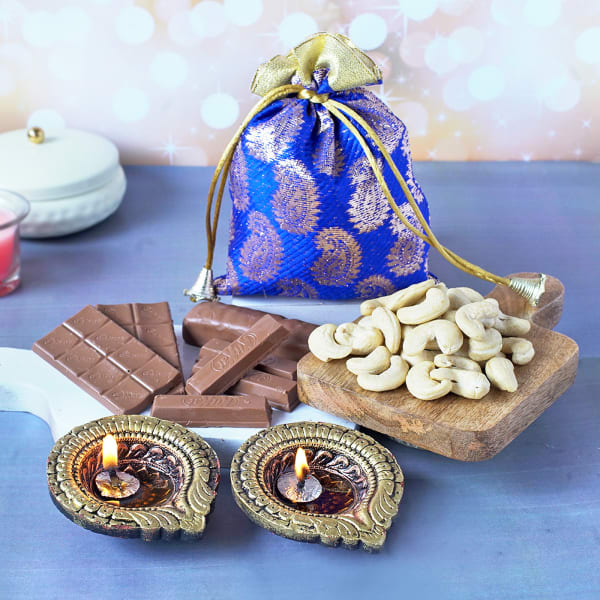 Assorted Chocolates with Clay Diyas & Dry Fruits