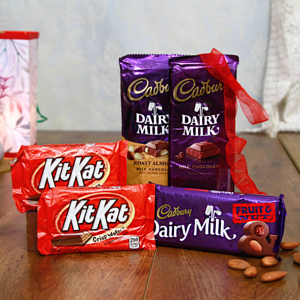 Assorted Dairy Milk Chocolates With Two Kitkat Bars Gift Send Gourmet Gifts Online Us1044755 Igp Com Cadbury dairy milk has original cocoa butter. assorted dairy milk chocolates with two kitkat bars