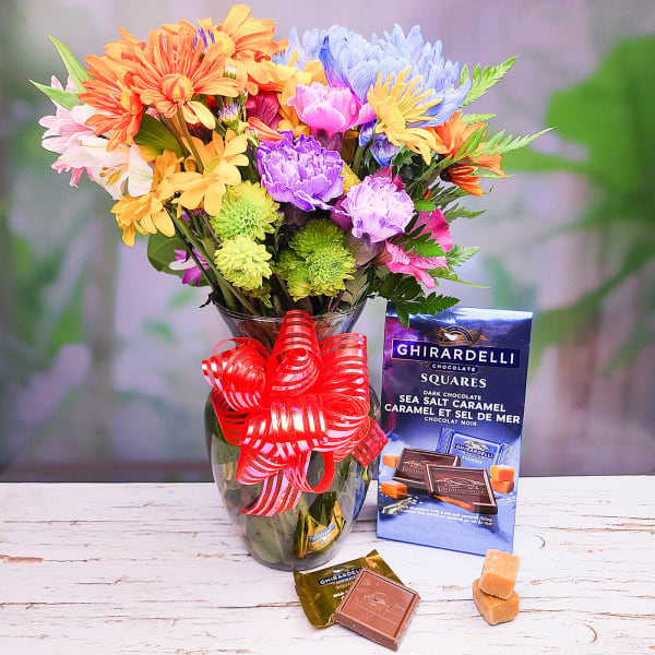 Assorted Flower Bouquet With Ghirardelli Treat