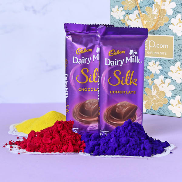 Assorted Organic Holi Gulal with Cadbury Silk Bars