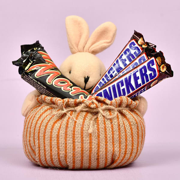 teddy bear and chocolate gift basket