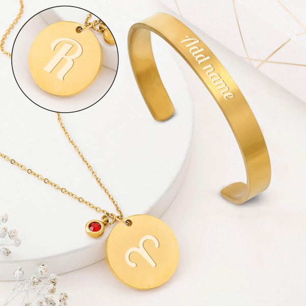 Astro Glam Personalized Pendant Chain And Bracelet - Aries