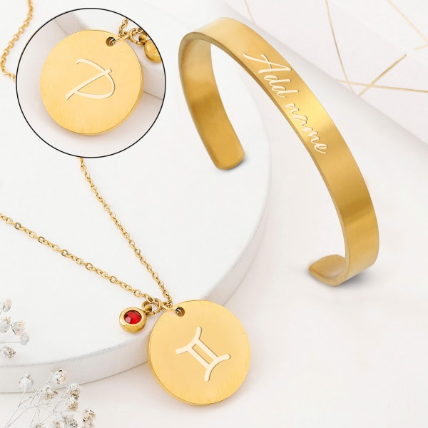 Astro Glam Personalized Pendant Chain And Bracelet - Gemini