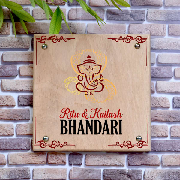 Auspicious Personalized Wooden Name Plate