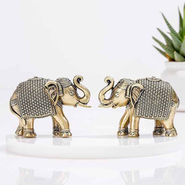 Auspicious Royal Elephant Brass Idol-Set Of 2