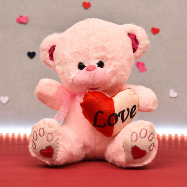 Baby Pink Soft Fur Teddy Bear with Heart
