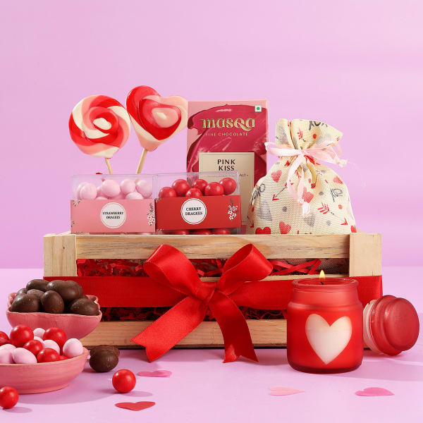 Basket Of Romantic Love And Sweet Treats