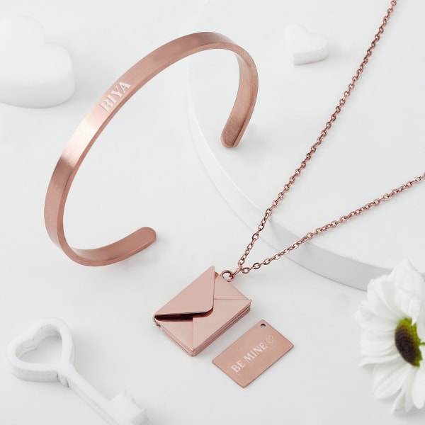 Be Mine - Personalized Envelope Pendant Chain With Cuff Bracelet