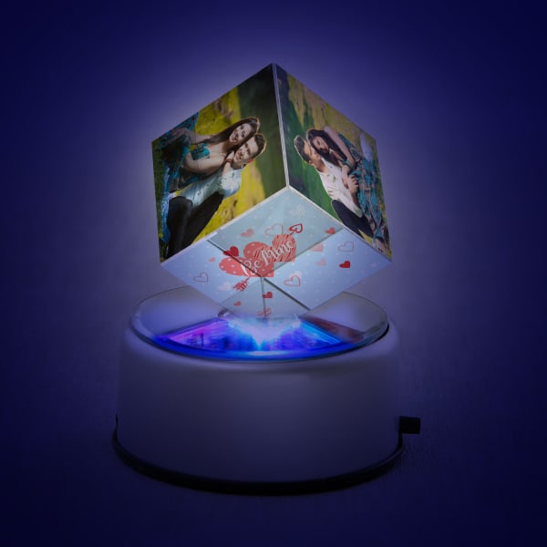 Be Mine Personalized Rotating Crystal Cube with LED