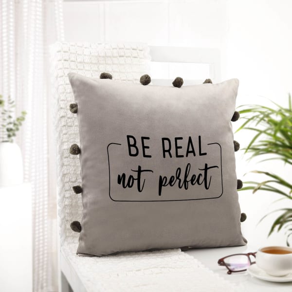 Be Real Not Perfect Personalized Velvet Cushion - Grey