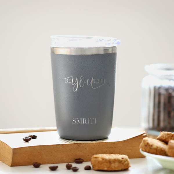 Be-You-Tiful - Personalized Grey Travel Tumbler
