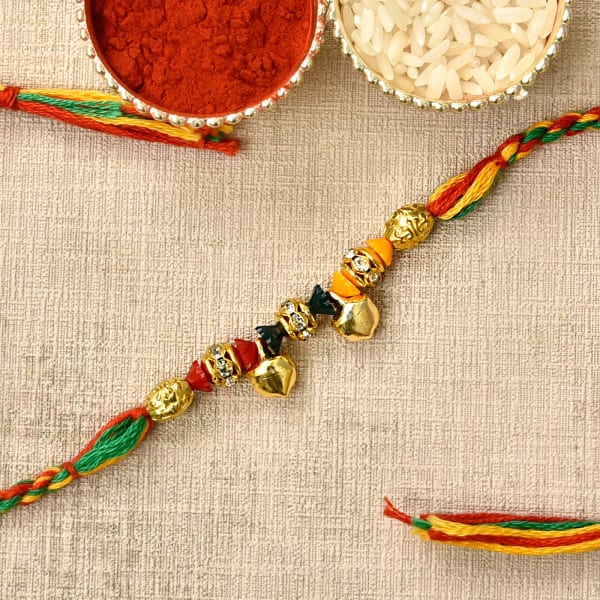 Beads & Ghunghroo Embellished Multicolor Thread Rakhi Gift/Send Rakhi