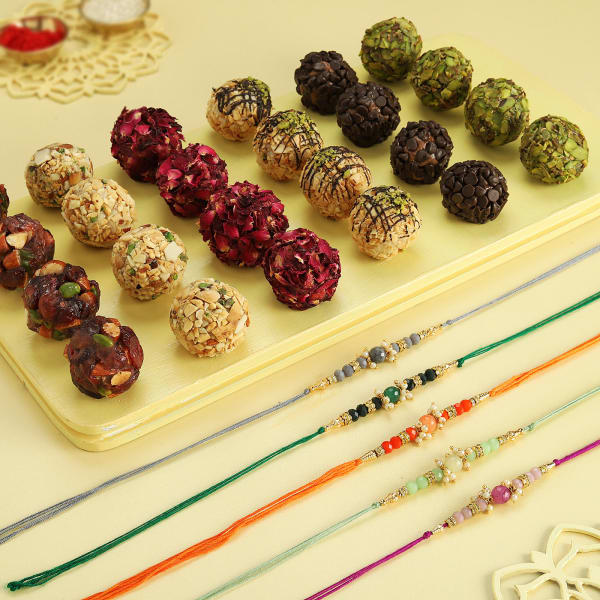 Beads Rakhi Set Of 5 With Gourmet Sweets