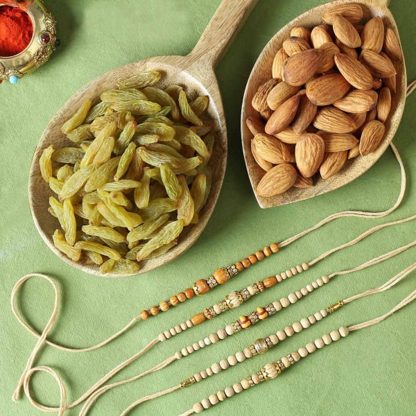 Beads Rakhi with Dry Fruits (Set of 5)