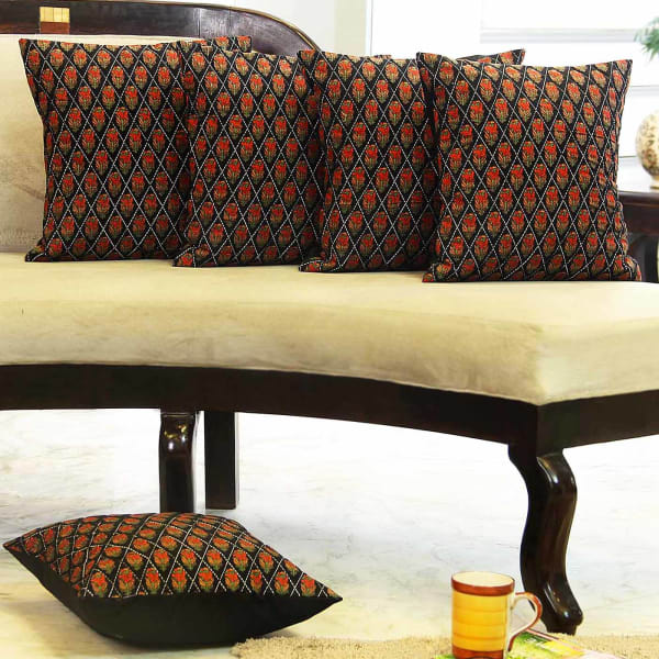 Beautiful Kalamkari Print Set Of 5 Cushion Covers Gift Send Home Kalamkari Print Set Of 5 Cushion Covers