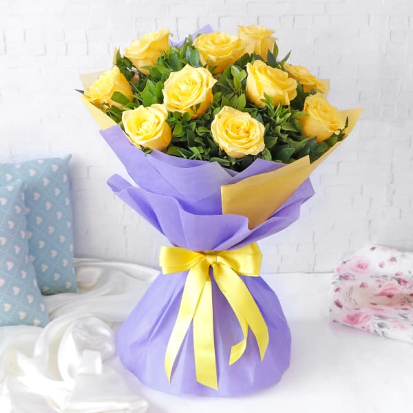 Beautiful Yellow Roses Arranged in Blue Wrapping