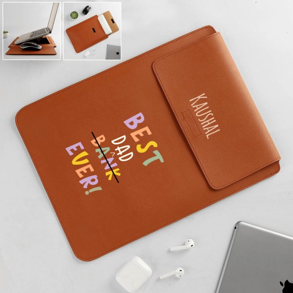 Best Bank Ever Laptop Sleeve And Stand - Personalized - Tan