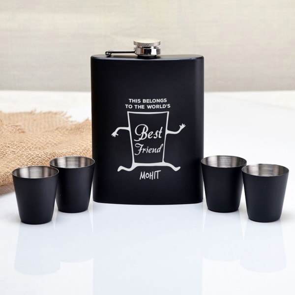 Best Friend Personalized Hip Flask And Shot Glasses Set