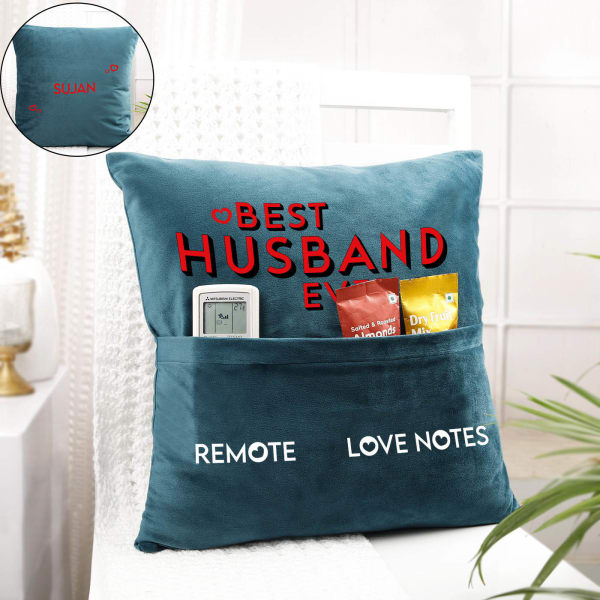 Best Husband Ever - Personalized Velvet Pocket Cushion - Blue