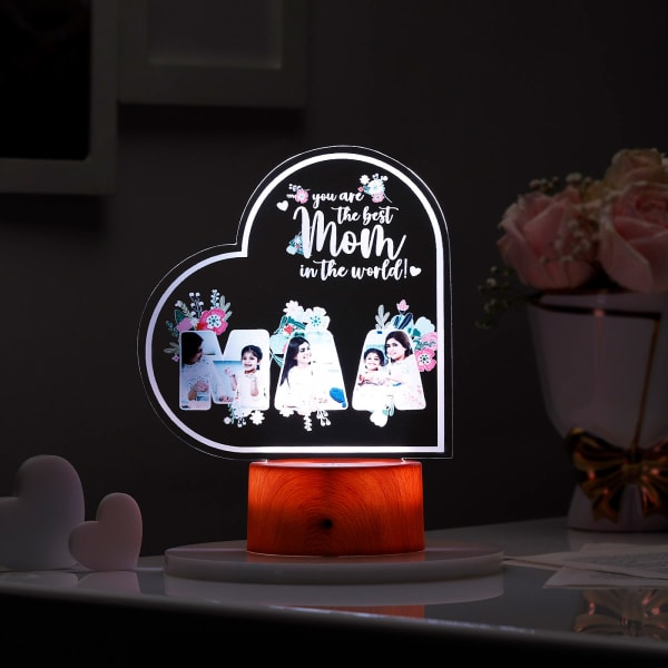 Best Mom In The World Personalized LED Lamp - Wooden Finish Base